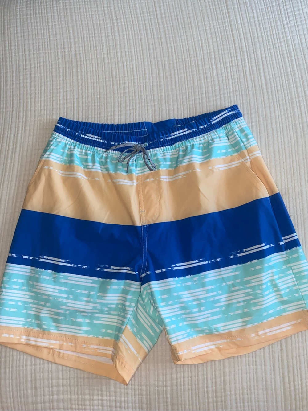 Columbia PFG Men’s M 6” Swim Trunks Blue Aqua Tan Striped
